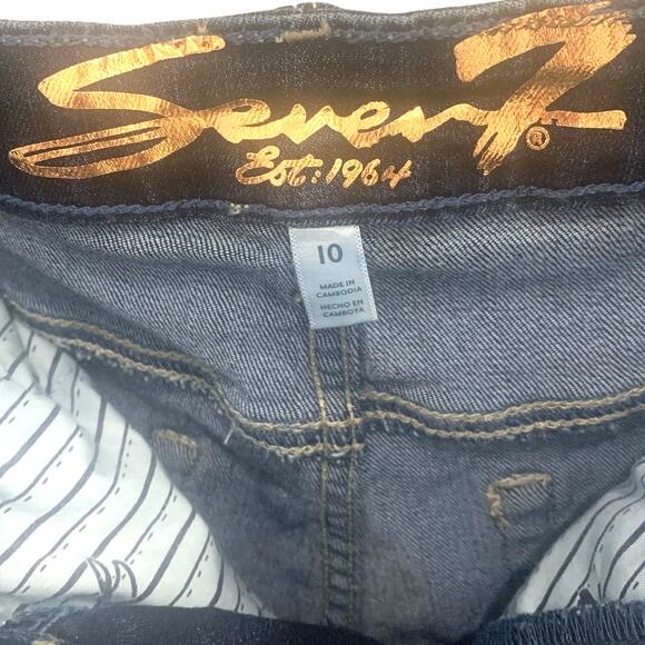 Seven7 Fashion Hayden Crop Jeans 10 Blue Womens Straight Leg Raw Hem Stretch - Picture 3 of 11